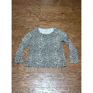 White Stag Women's Brown Beige Cheetah Print Round Neck Long Sleeve Top, Size L